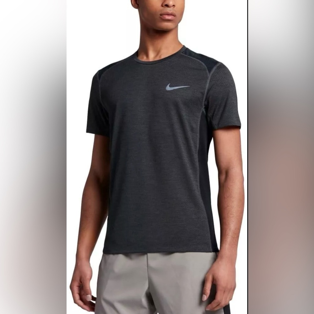 Nike Miler Men's Dri-FIT UV Short-Sleeve Running Top Black Gray Large